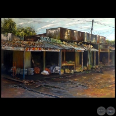 Mercado de zona baja - Pintura al leo - Obra de Vicente Gonzlez Delgado